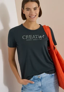 T-Shirt mit Rundhals und Glitzer-Wording