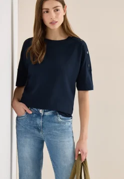 T-Shirt mit Rundhals und Knopfdetail