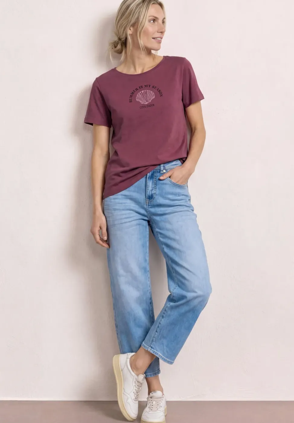 T-Shirt mit Rundhals und Muschelprint