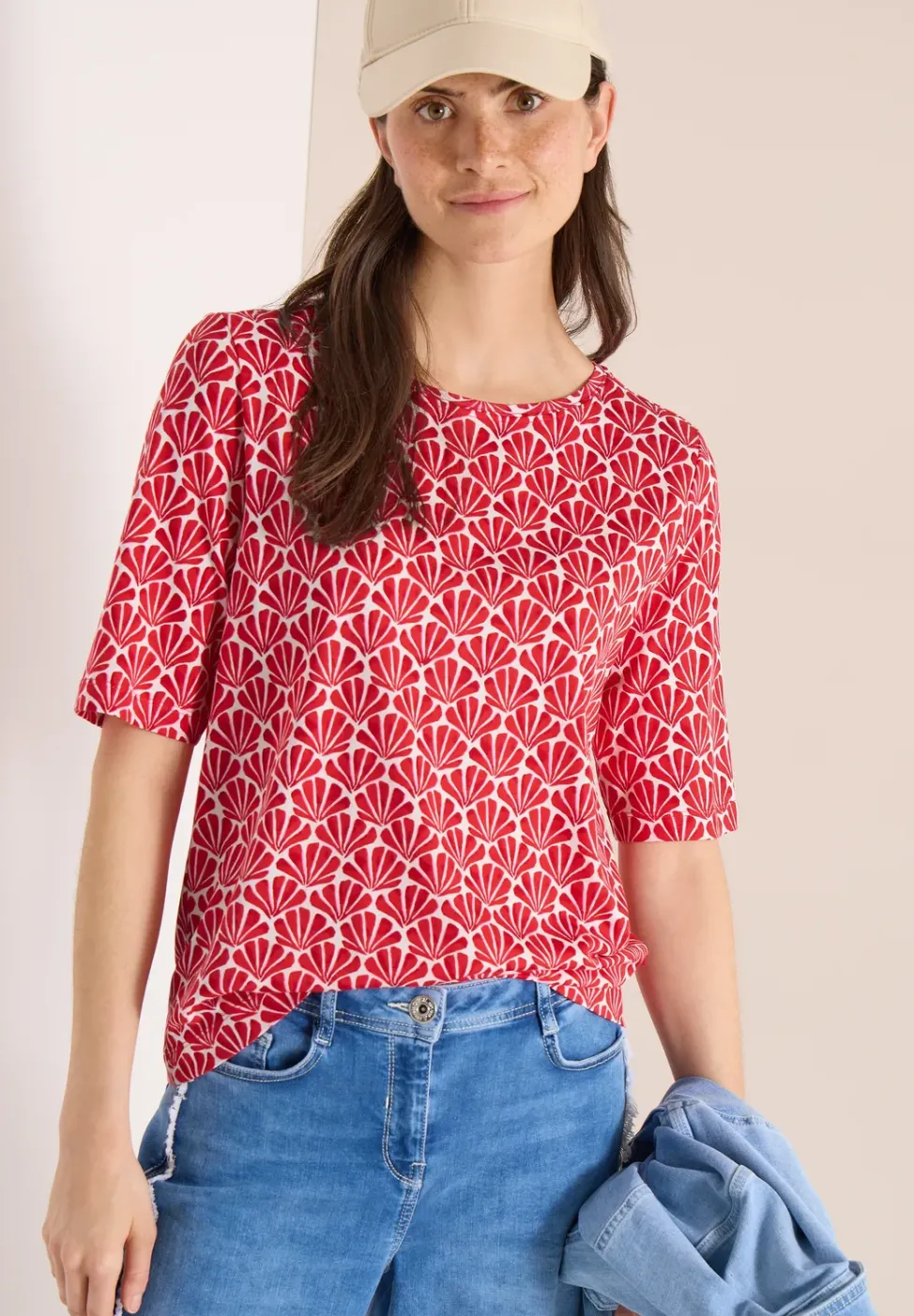 T-Shirt mit Rundhals und Muschelprint