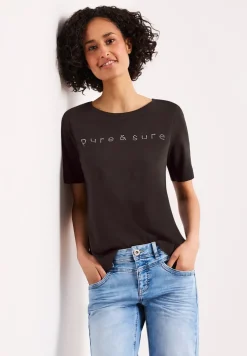 T-Shirt mit Rundhals und Schmucksteinen