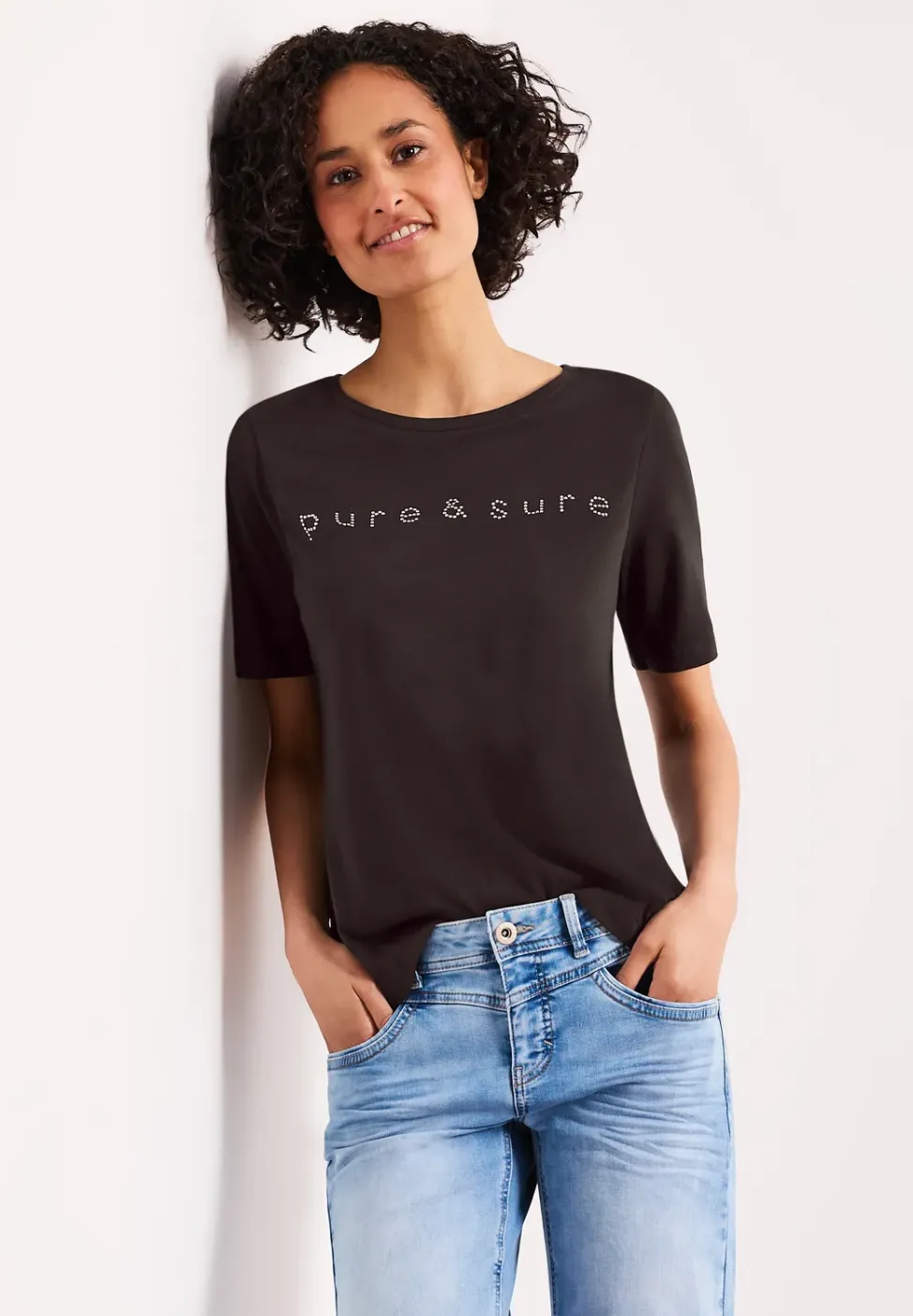 T-Shirt mit Rundhals und Schmucksteinen