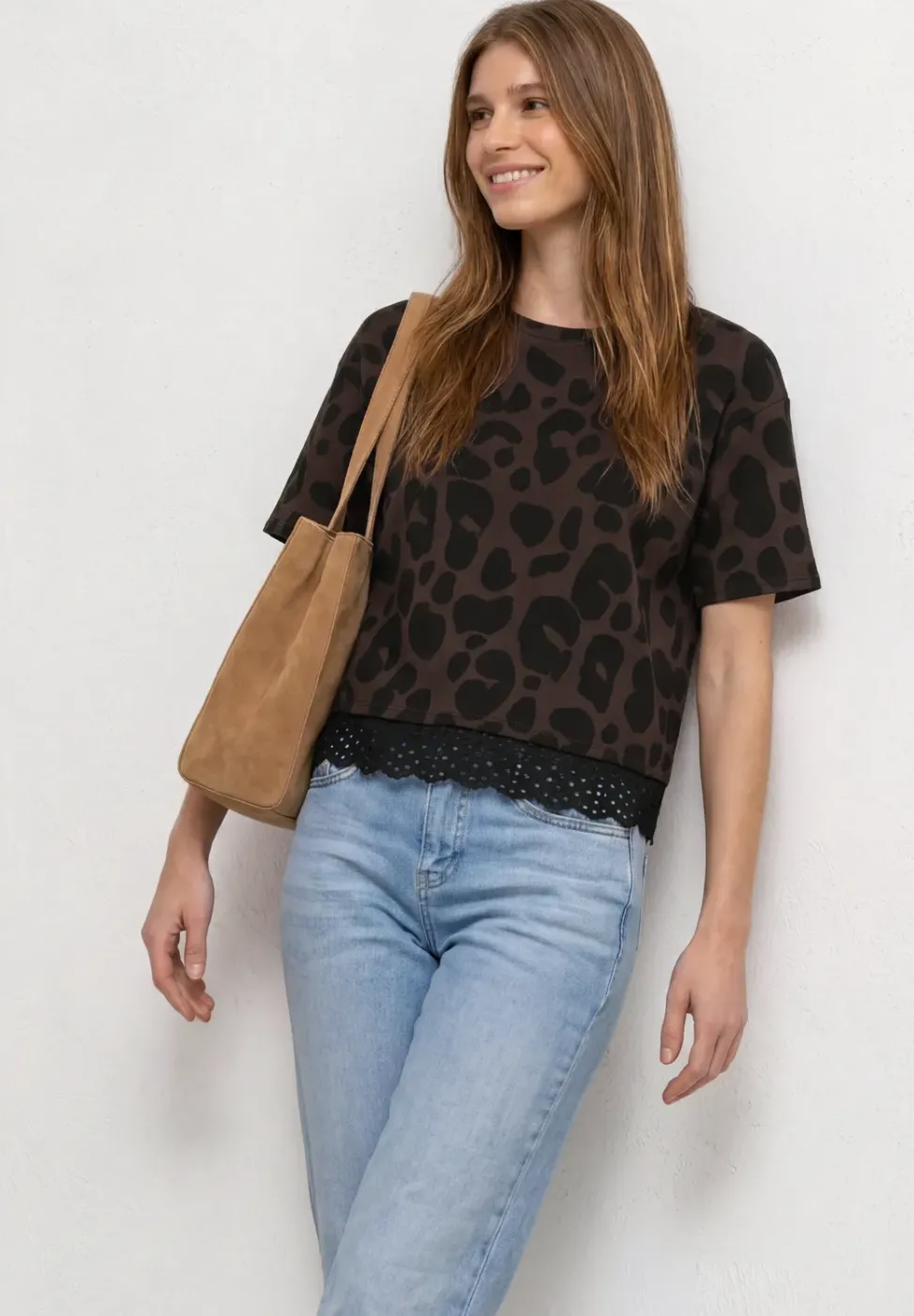 T-Shirt mit Rundhals und Spitze