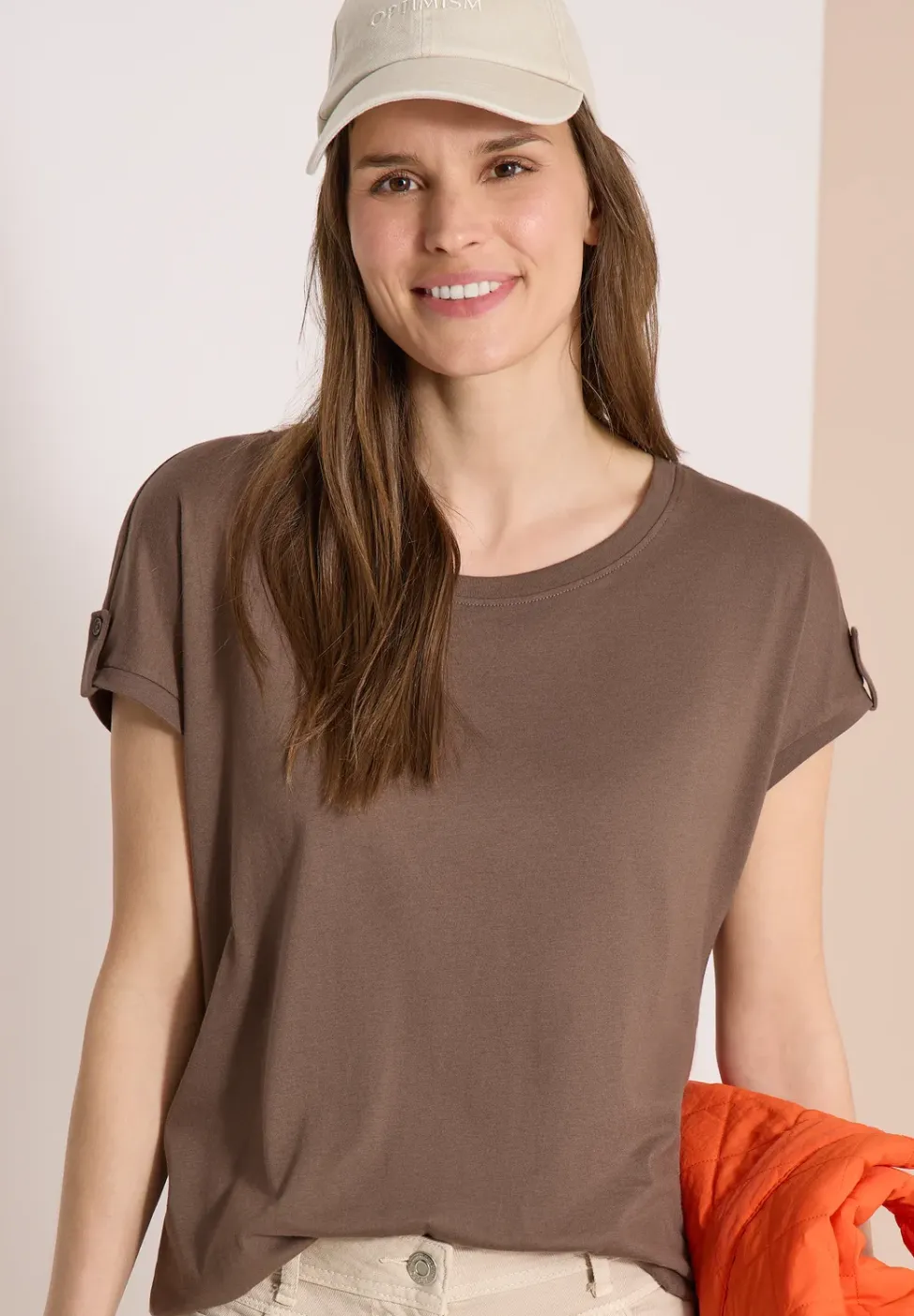 T-Shirt mit Rundhals und Turn-Up-Detail