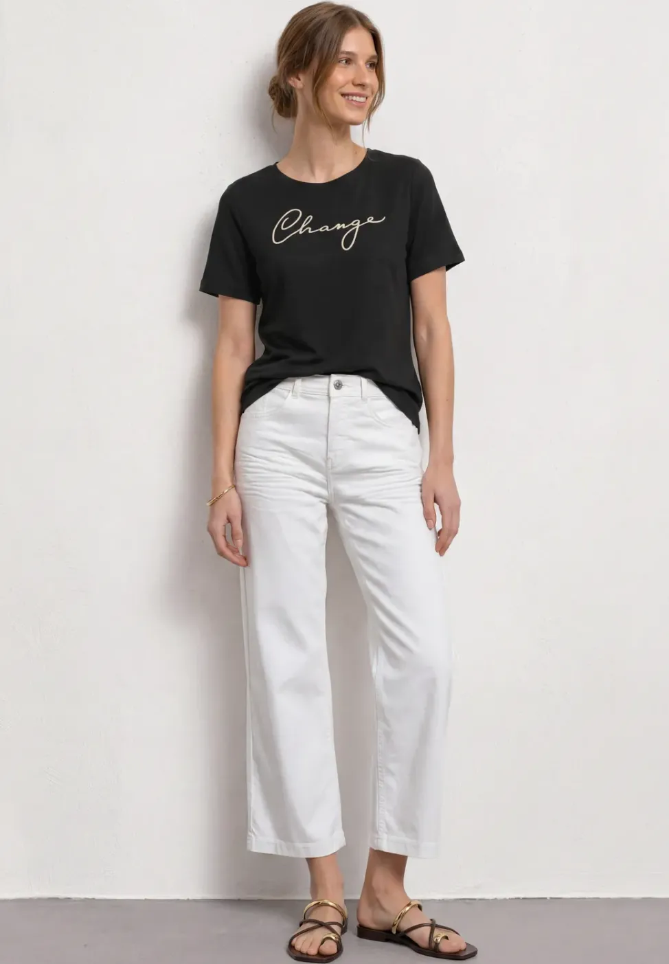 T-Shirt mit Rundhals und Wording Artwork
