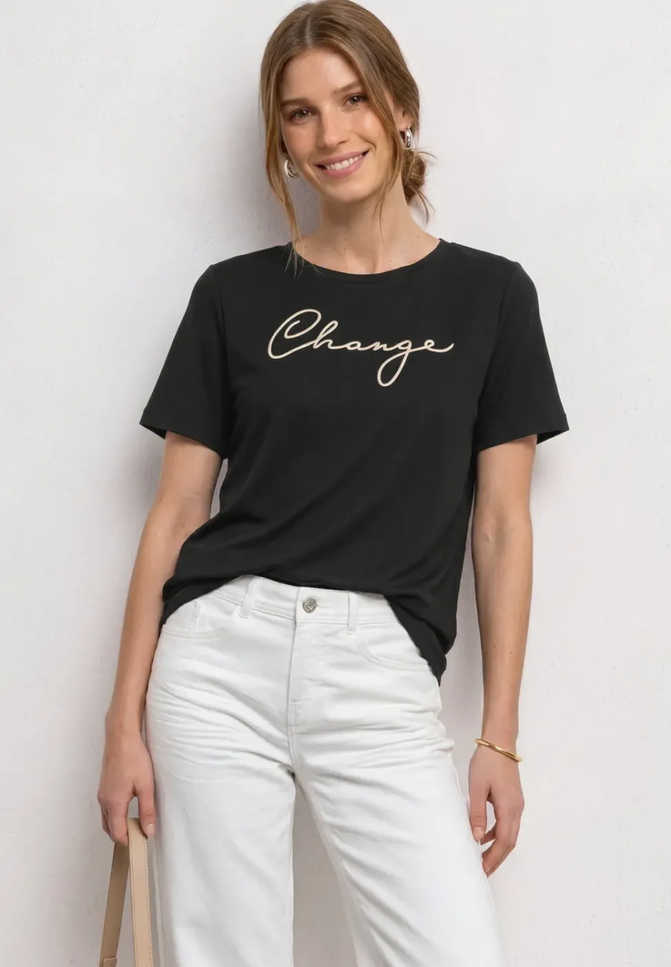 T-Shirt mit Rundhals und Wording Artwork