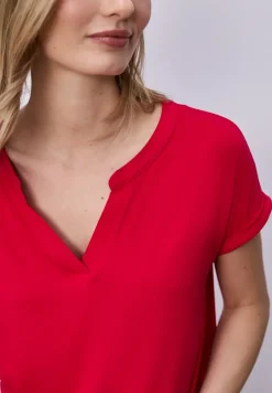 T-Shirt mit Split Neck und Elastiksaum