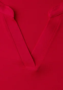 T-Shirt mit Split Neck und Elastiksaum