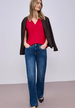 T-Shirt mit Split Neck und Elastiksaum