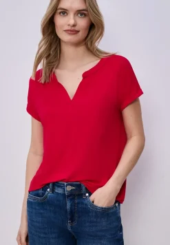 T-Shirt mit Split Neck und Elastiksaum