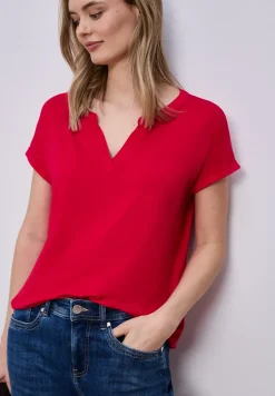 T-Shirt mit Split Neck und Elastiksaum