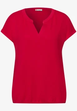T-Shirt mit Split Neck und Elastiksaum