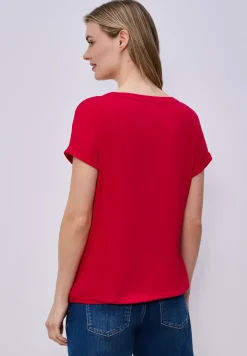 T-Shirt mit Split Neck und Elastiksaum