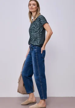 T-Shirt mit Split Neck und Elastiksaum