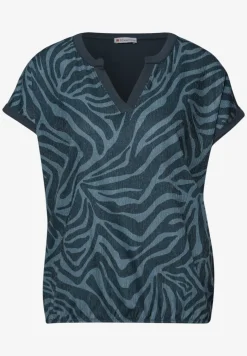 T-Shirt mit Split Neck und Elastiksaum