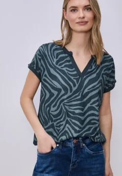 T-Shirt mit Split Neck und Elastiksaum