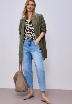 T-Shirt mit Split Neck und Frontprint