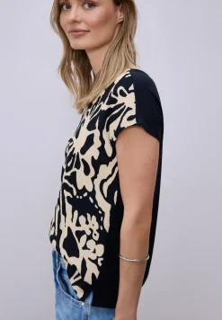 T-Shirt mit Split Neck und Frontprint