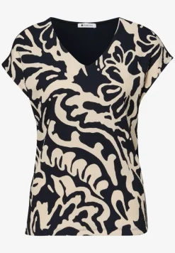 T-Shirt mit Split Neck und Frontprint