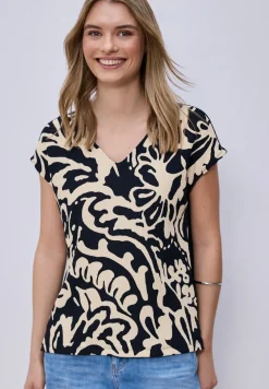 T-Shirt mit Split Neck und Frontprint