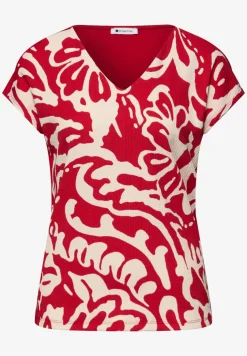 T-Shirt mit Split Neck und Frontprint