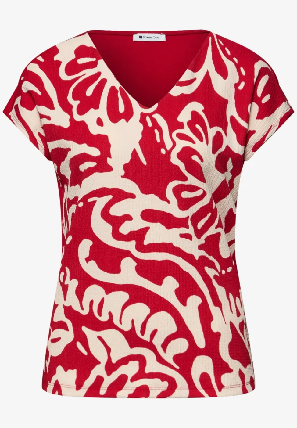 T-Shirt mit Split Neck und Frontprint