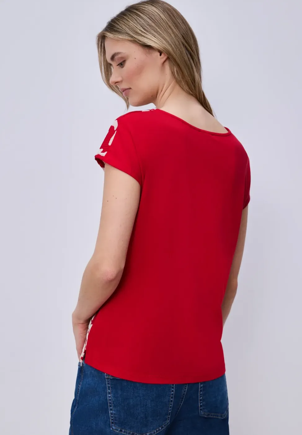 T-Shirt mit Split Neck und Frontprint