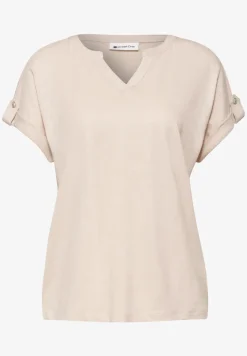T-Shirt mit Split Neck und Knopfdetails