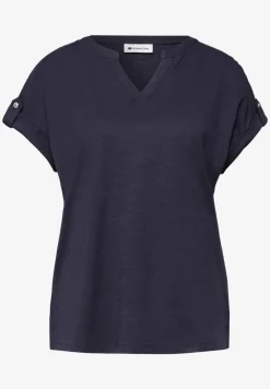 T-Shirt mit Split Neck und Knopfdetails