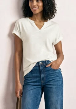 T-Shirt mit Split Neck und Knopfdetails