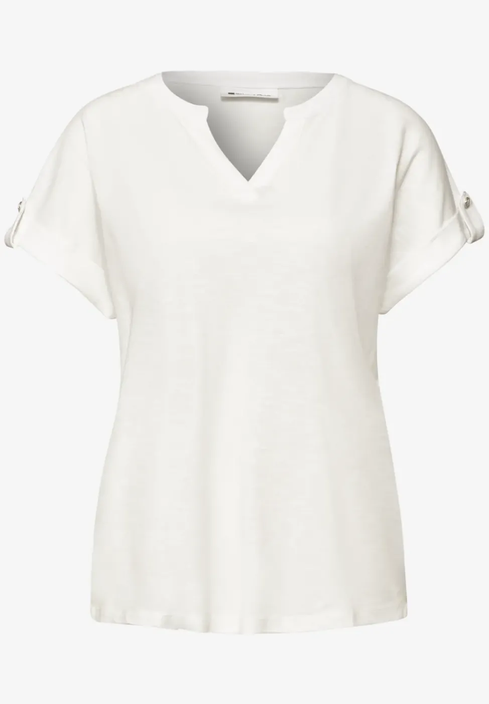 T-Shirt mit Split Neck und Knopfdetails