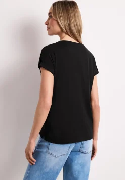 T-Shirt mit Split Neck und Knopfdetails