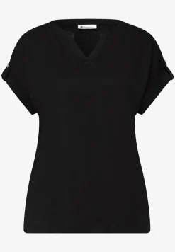 T-Shirt mit Split Neck und Knopfdetails