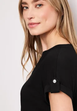 T-Shirt mit Split Neck und Knopfdetails