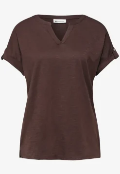 T-Shirt mit Split Neck und Knopfdetails