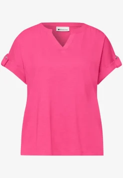 T-Shirt mit Split Neck und Knopfdetails