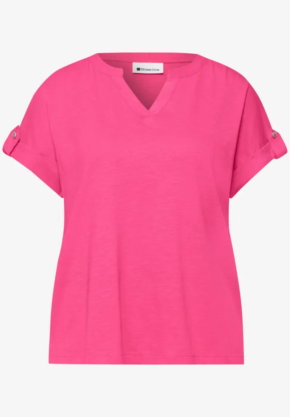 T-Shirt mit Split Neck und Knopfdetails