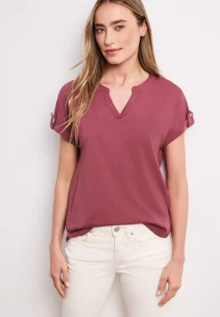 T-Shirt mit Split Neck und Knopfdetails