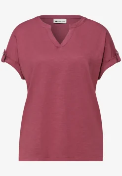 T-Shirt mit Split Neck und Knopfdetails