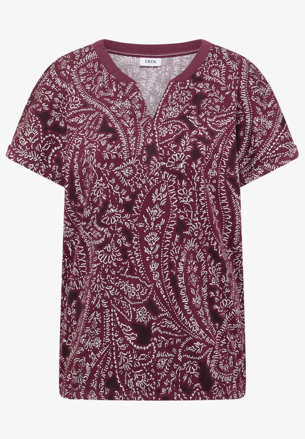 T-Shirt mit Split Neck und Paisleymuster