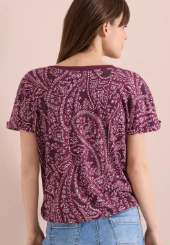 T-Shirt mit Split Neck und Paisleymuster