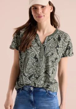T-Shirt mit Split Neck und Paisleymuster