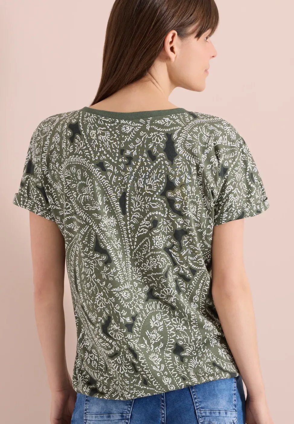 T-Shirt mit Split Neck und Paisleymuster