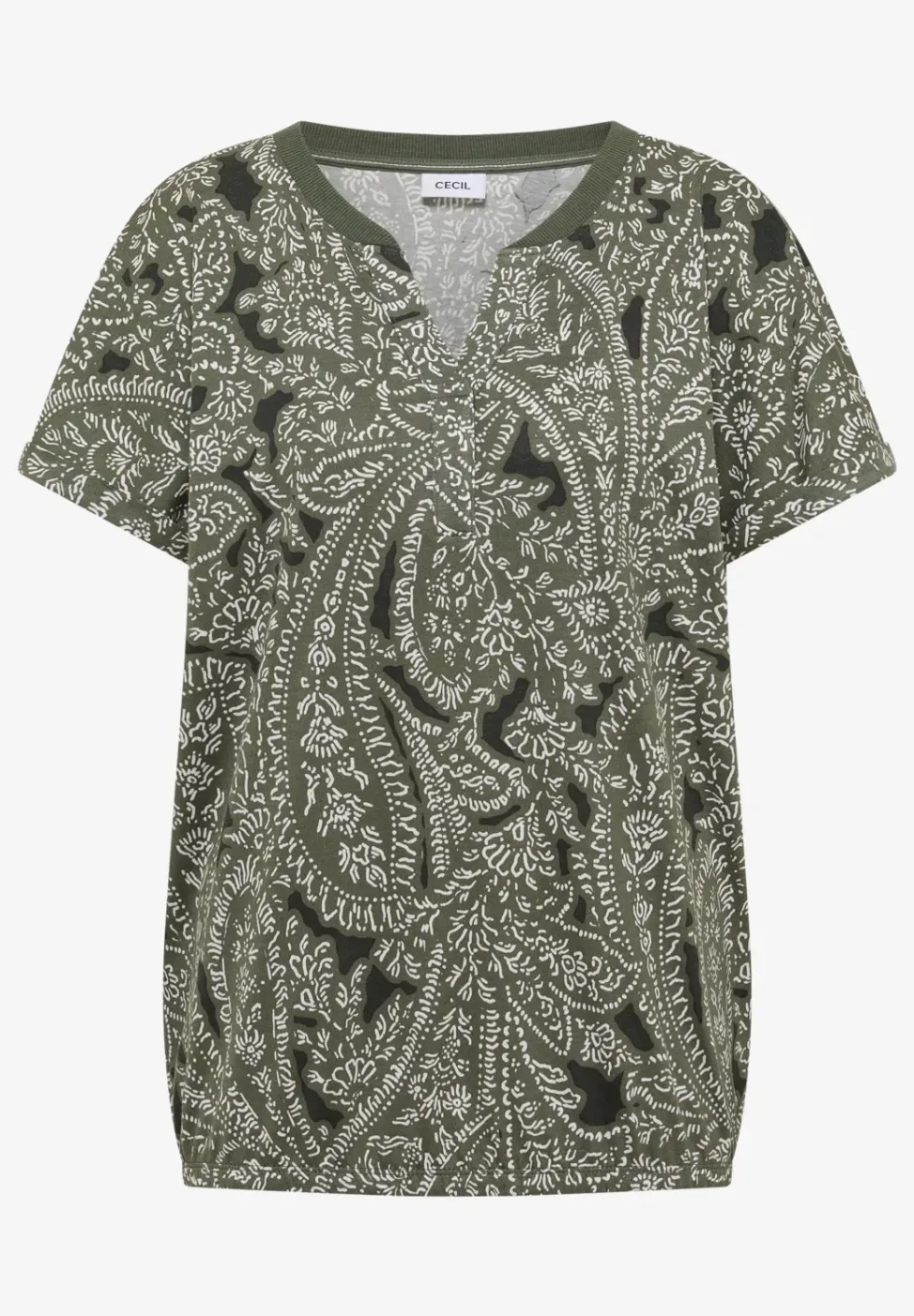 T-Shirt mit Split Neck und Paisleymuster
