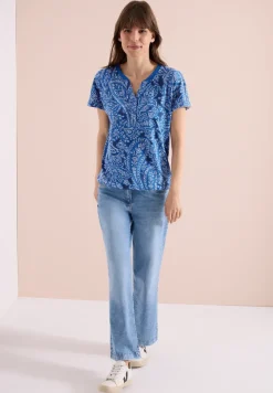 T-Shirt mit Split Neck und Paisleymuster