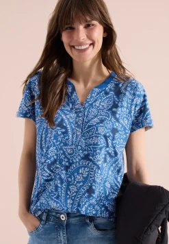T-Shirt mit Split Neck und Paisleymuster