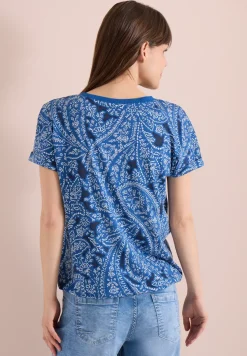 T-Shirt mit Split Neck und Paisleymuster