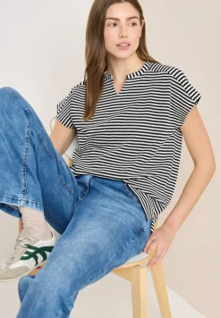 T-Shirt mit Split Neck und Struktur