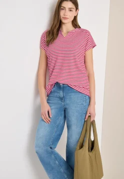 T-Shirt mit Split Neck und Struktur