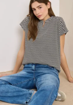 T-Shirt mit Split Neck und Struktur